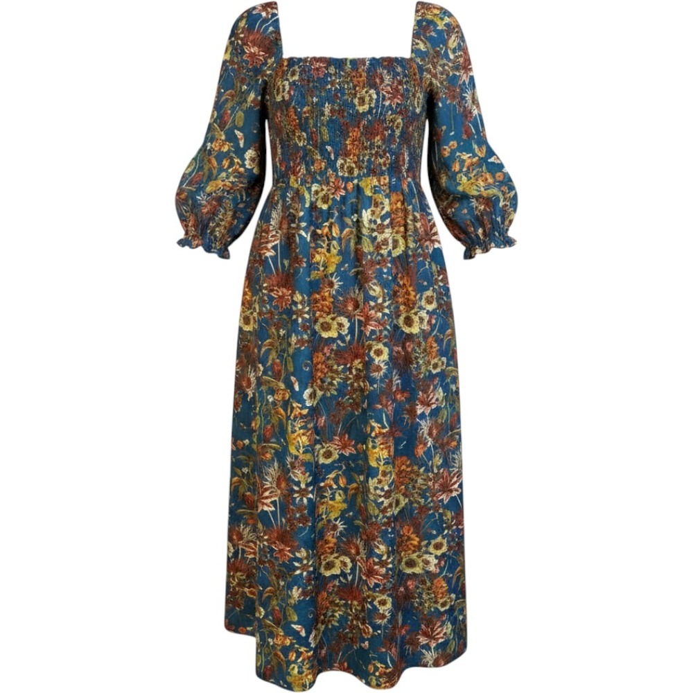 J. Slee Floral Maxi Dress Womens PXL Smocked Puff Sleeve Boho Cottagecore